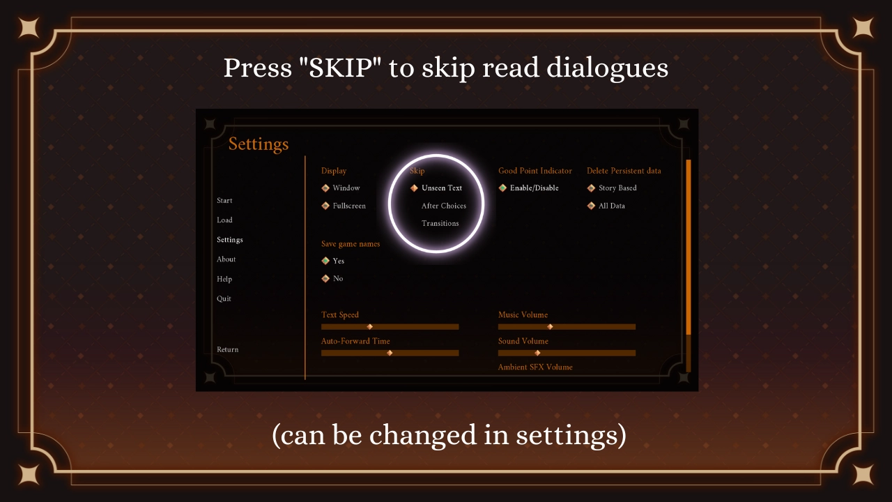 screenshot of the game menu (settings)
